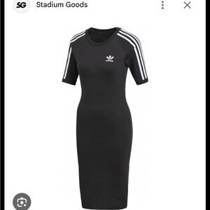 Adidas Women's Black Midi Dress with White Stripes